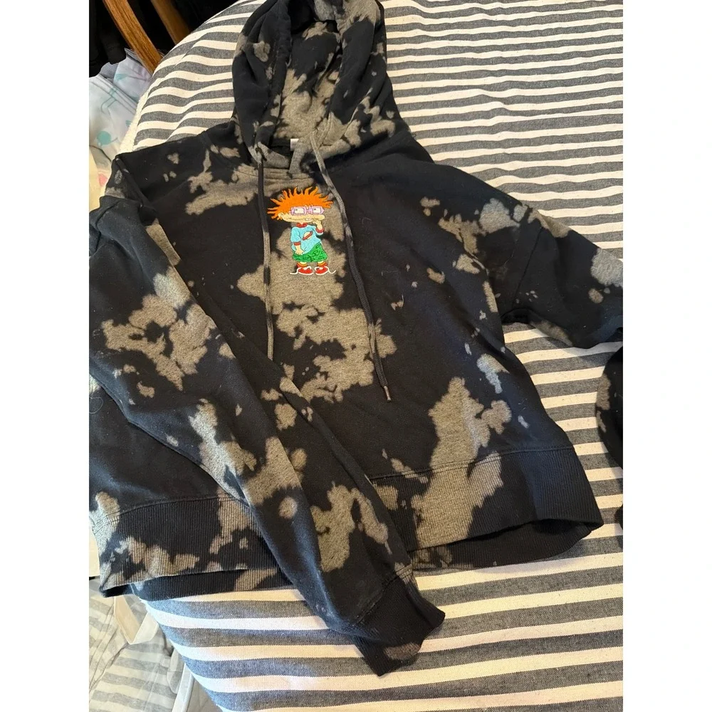 Nickelodeon Rugrats Chuckie‎ Finster Acid Wash Bleach Hoodie Black Small 2021
